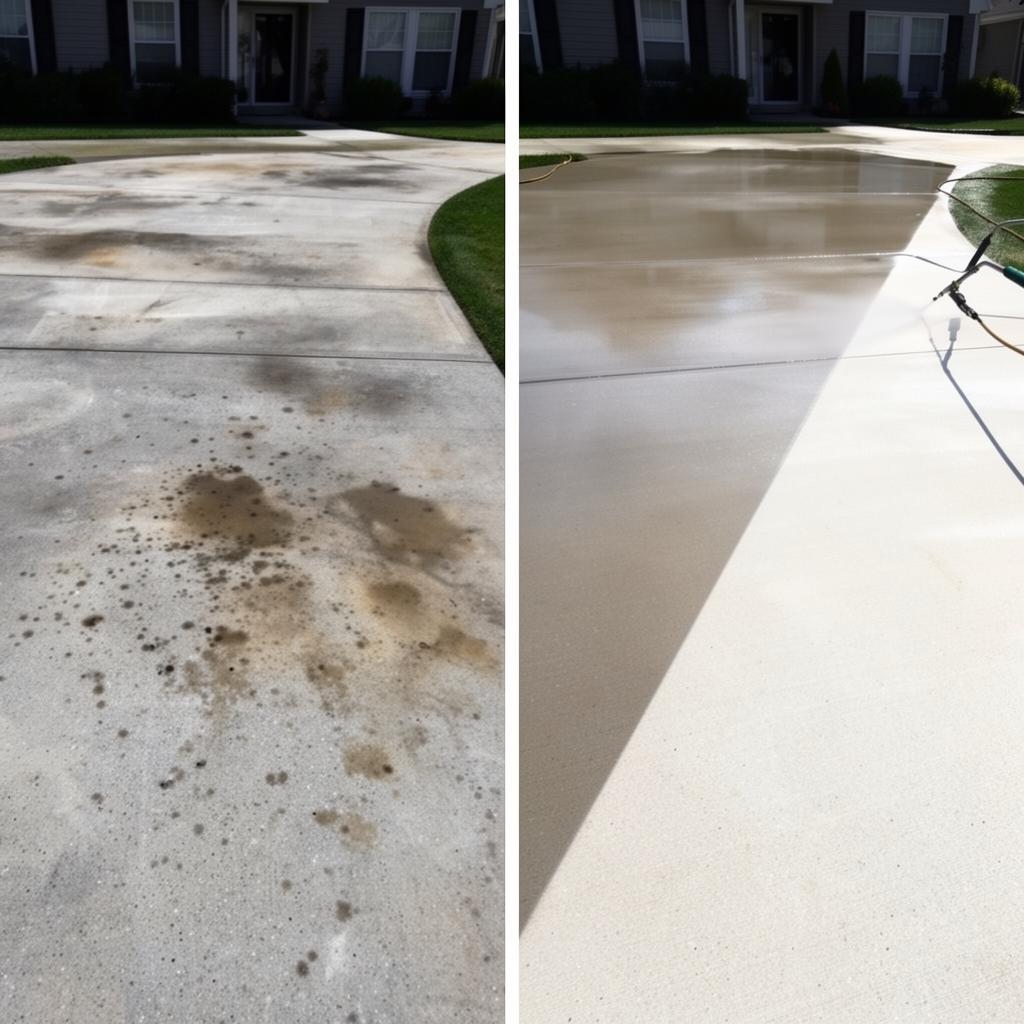 Before and after Driveway pressure washing