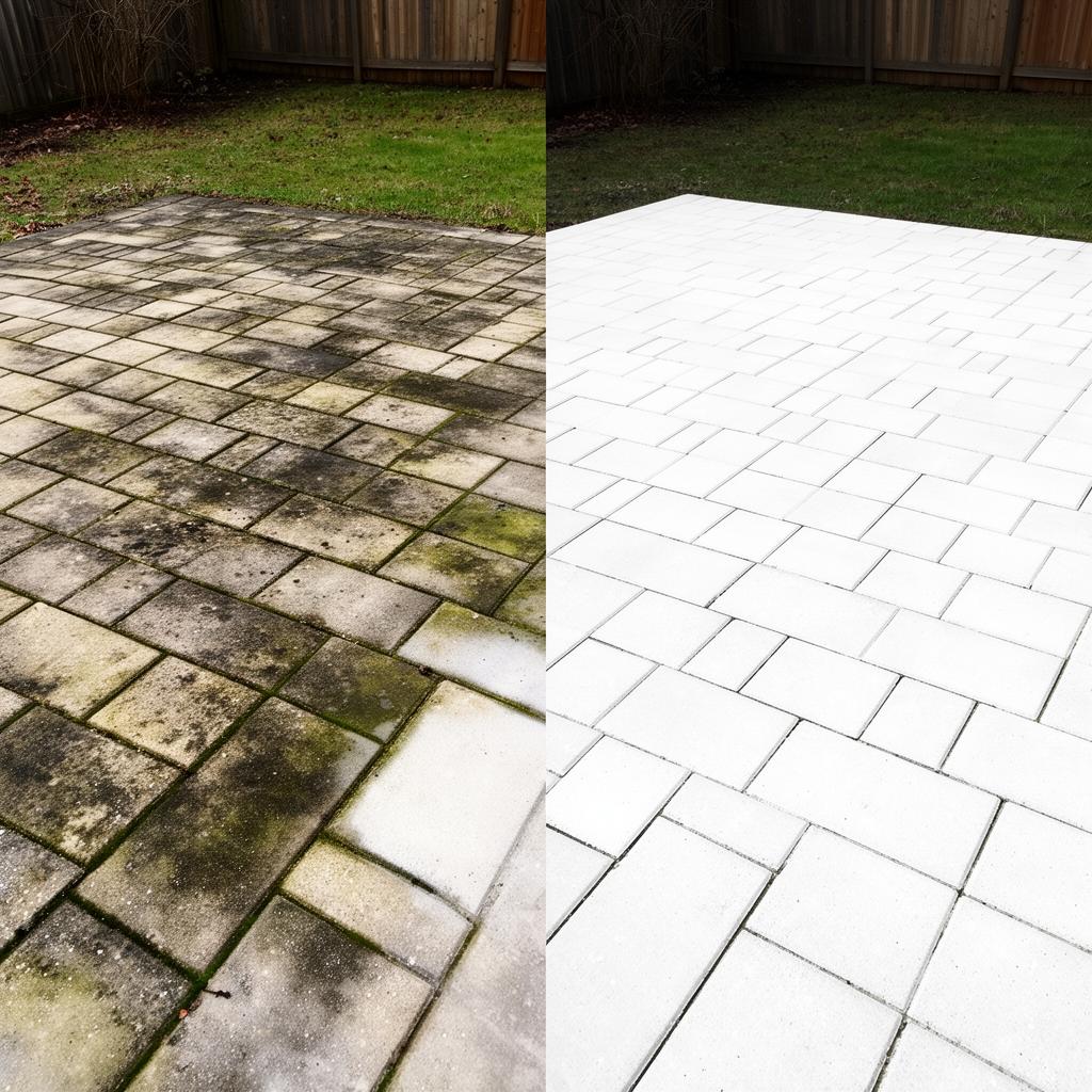 Before and after Patio & paver cleaning